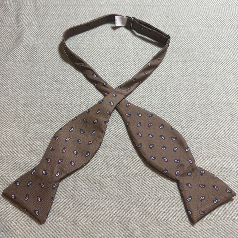 Vintage Lowe Bow Original Brown Paisley Self-Tie Bow Tie Adjustable Mens Formal